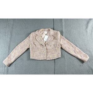 New Lovers and Friends Womens M Pink Rainbow Cropped Jacket Revolve Button Up